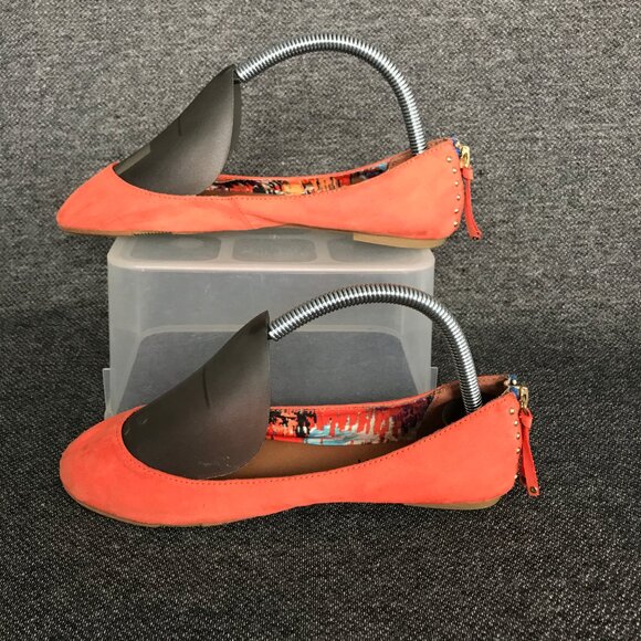 Madden Girl Harmonee Coral Canvas Slip On Ballet Flats Zip Back Gold Studs Sz 6 - Picture 2 of 8